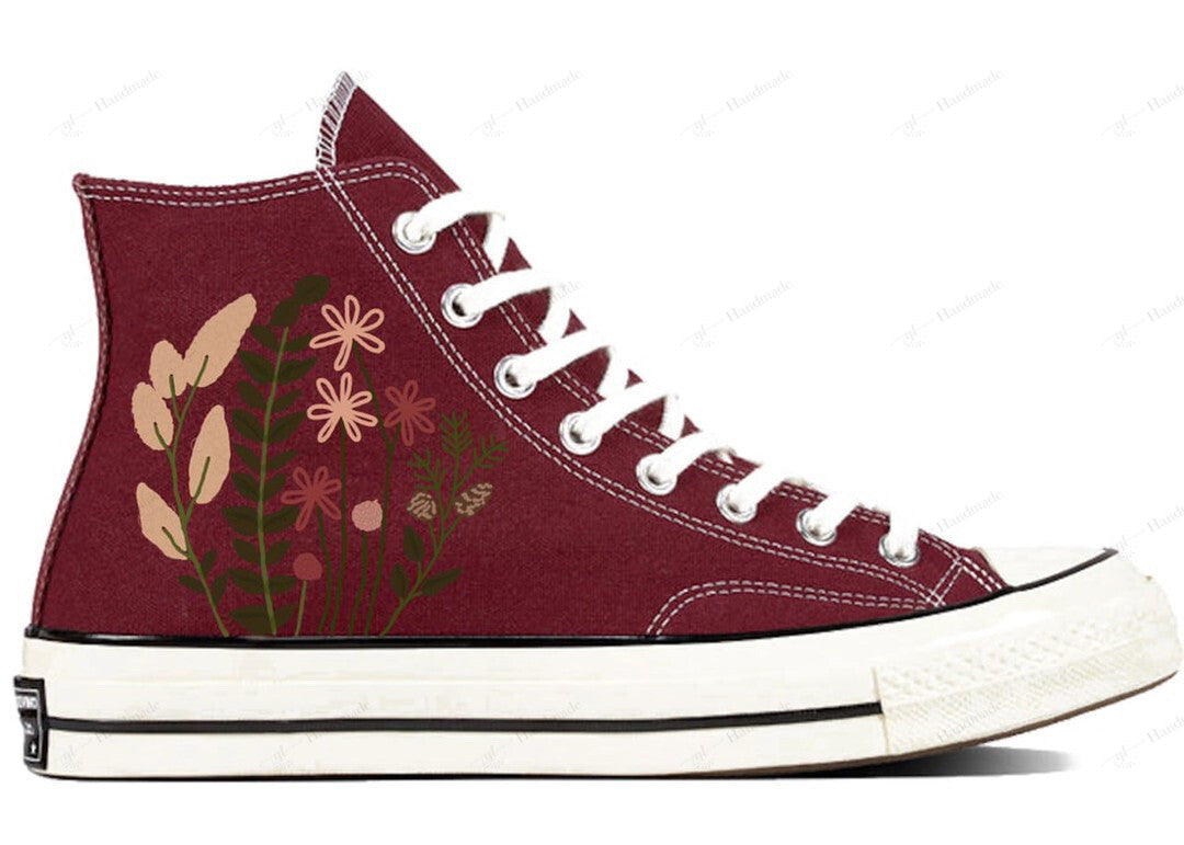 Boho Flowers Hand Embroidered Converse High Top