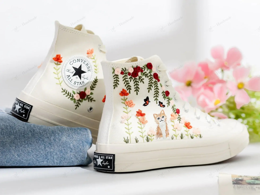 1 or 2 Pets in Flower Garden Embroidery High Top Converse