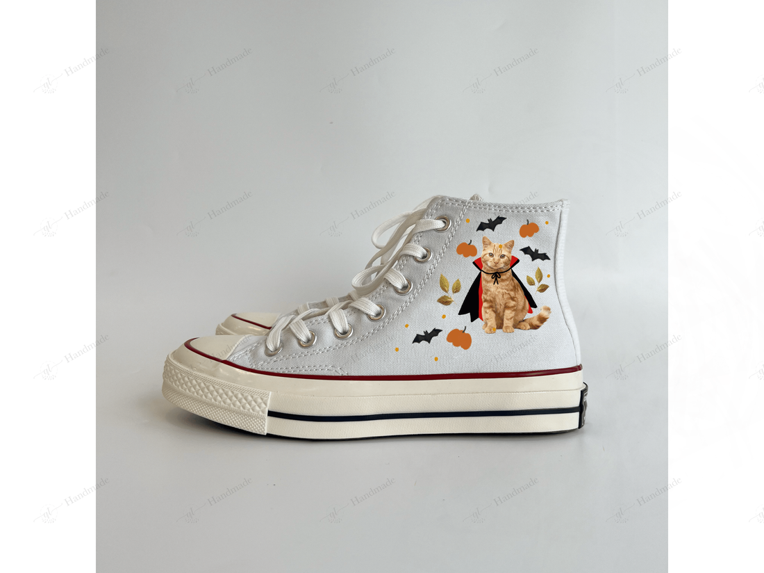 1 or 2 Pets Custom Dracula Halloween Embroidery Converse High Top