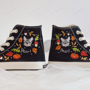 1 or 2 Cats in Fall Pumpkin Vibe Embroidery High Top Converse