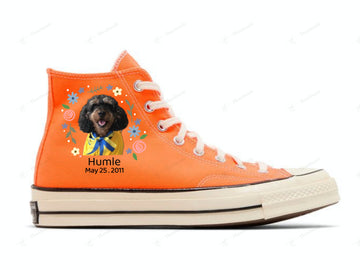 1 Dog Portrait And Rainbow Embroidery Converse High Top