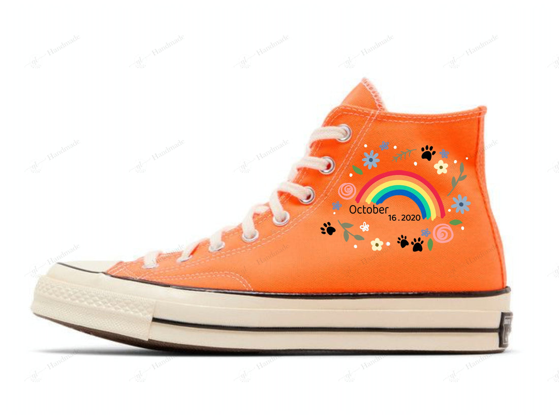 1 Dog Portrait And Rainbow Embroidery Converse High Top