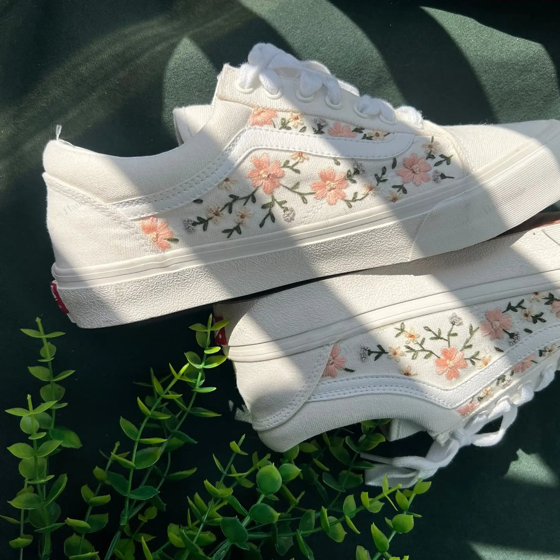 Cherry Blossoms Wedding Sneaker Hand-Embroidered White Vans Low Top Bride Shoes