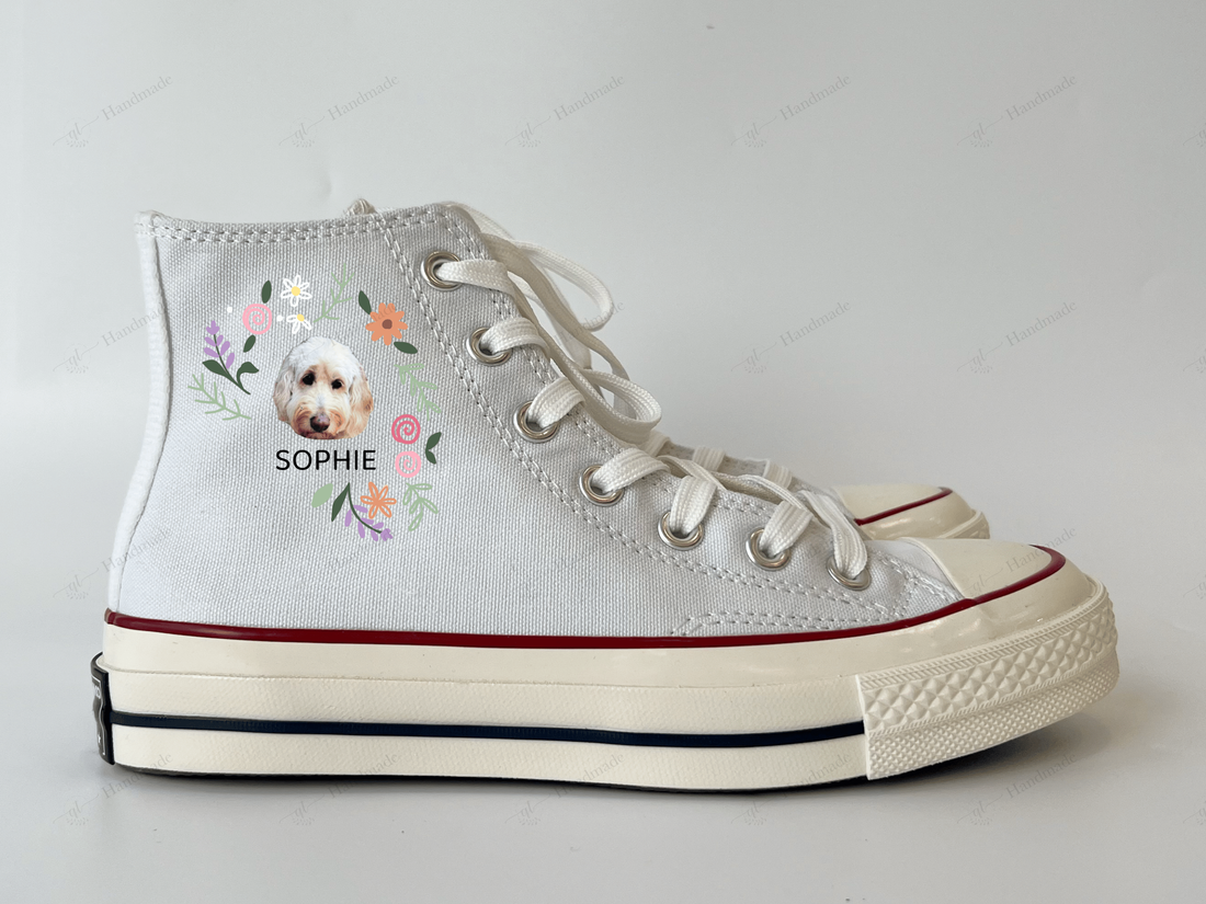 1 or 2 Dog Portrait And Lavender Flowers Embroidery Converse High Top