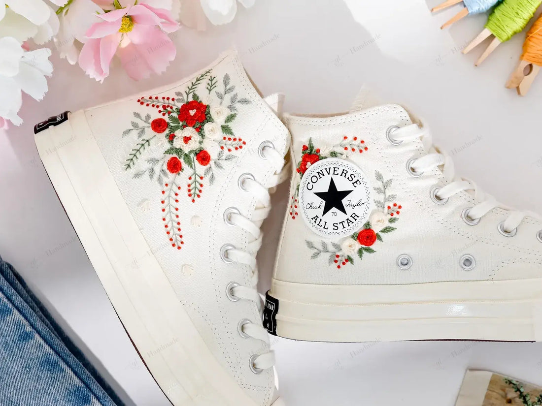 3D Christmas Flowers Vibe Winter Flower Bouquet Xmas Gift Embroidery Converse Chuck Taylor High Top