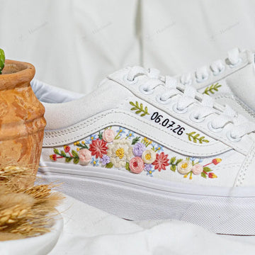 Pastel Blush Pink Flowers Wedding Flowers Bridal Vans Embroidery Vans Low Top