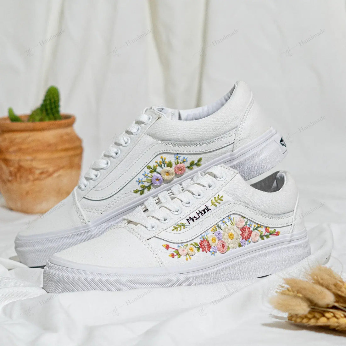 Pastel Blush Pink Flowers Wedding Flowers Bridal Vans Embroidery Vans Low Top