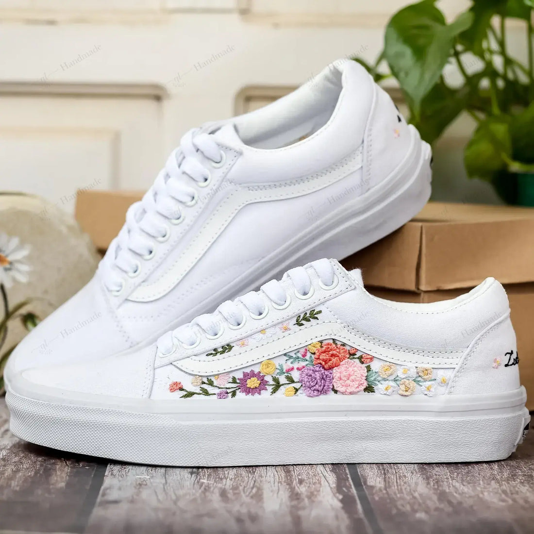 3D Roses Lilac Pastel Blush Pink Flowers Wedding Flowers Bridal Vans Embroidery Vans Low Top