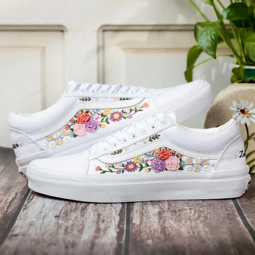 3D Roses Lilac Pastel Blush Pink Flowers Wedding Flowers Bridal Vans Embroidery Vans Low Top
