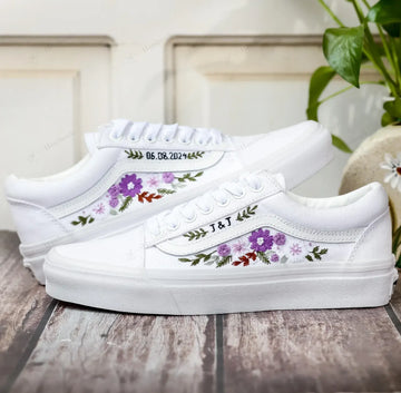 Lilac Purple Flowers Wedding Flowers Bridal Vans Embroidery Vans Low Top