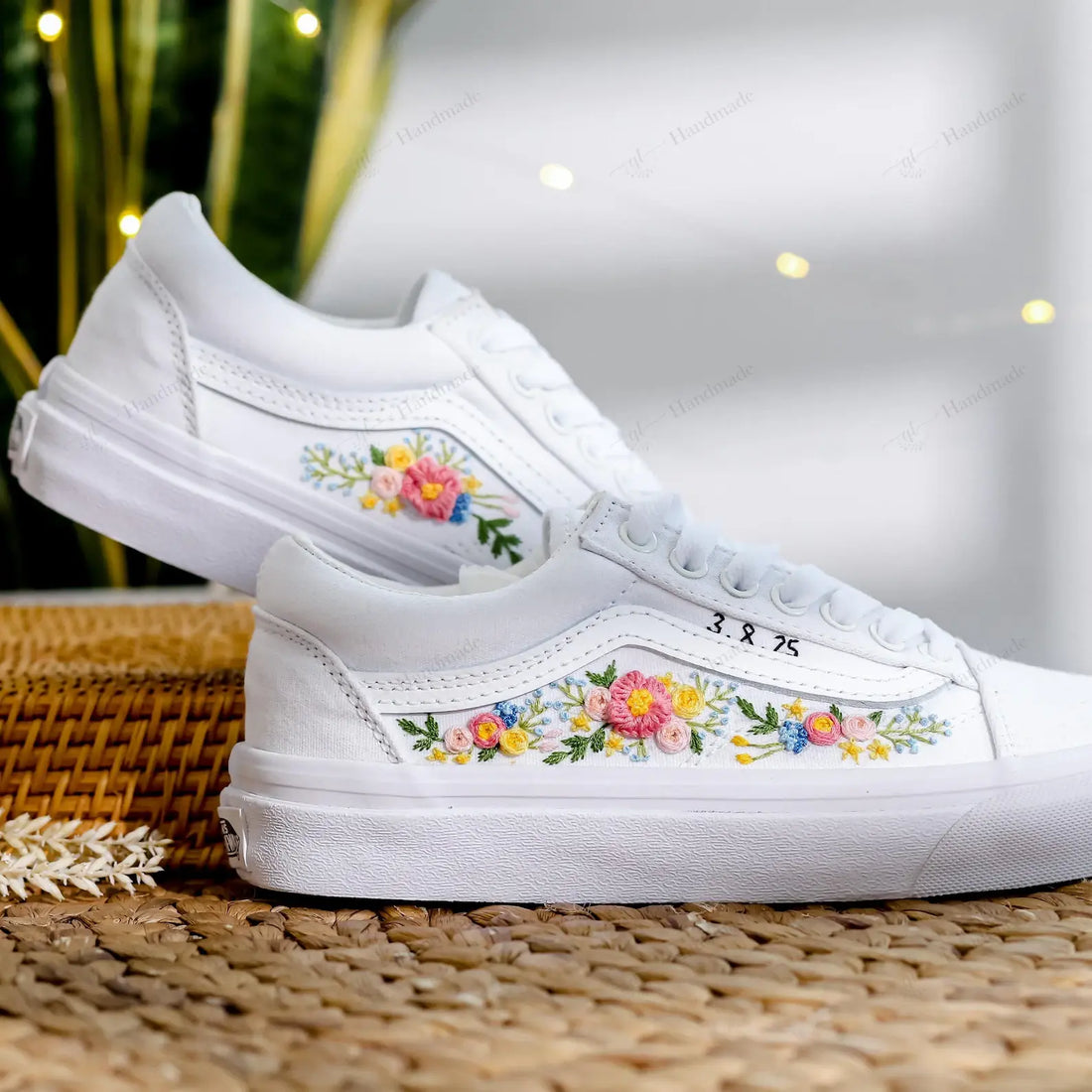 Lovely Rainbow Flowers Wedding Flowers Bridal Vans Embroidery Vans Low Top