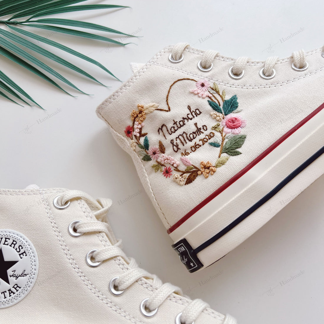 Custom Wedding Flowers Name Flowers Embroidery Wedding Converse Chuck Taylor High Top